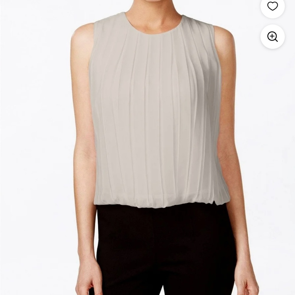 Calvin Klein Tan Sleeveless Pleated Blouse